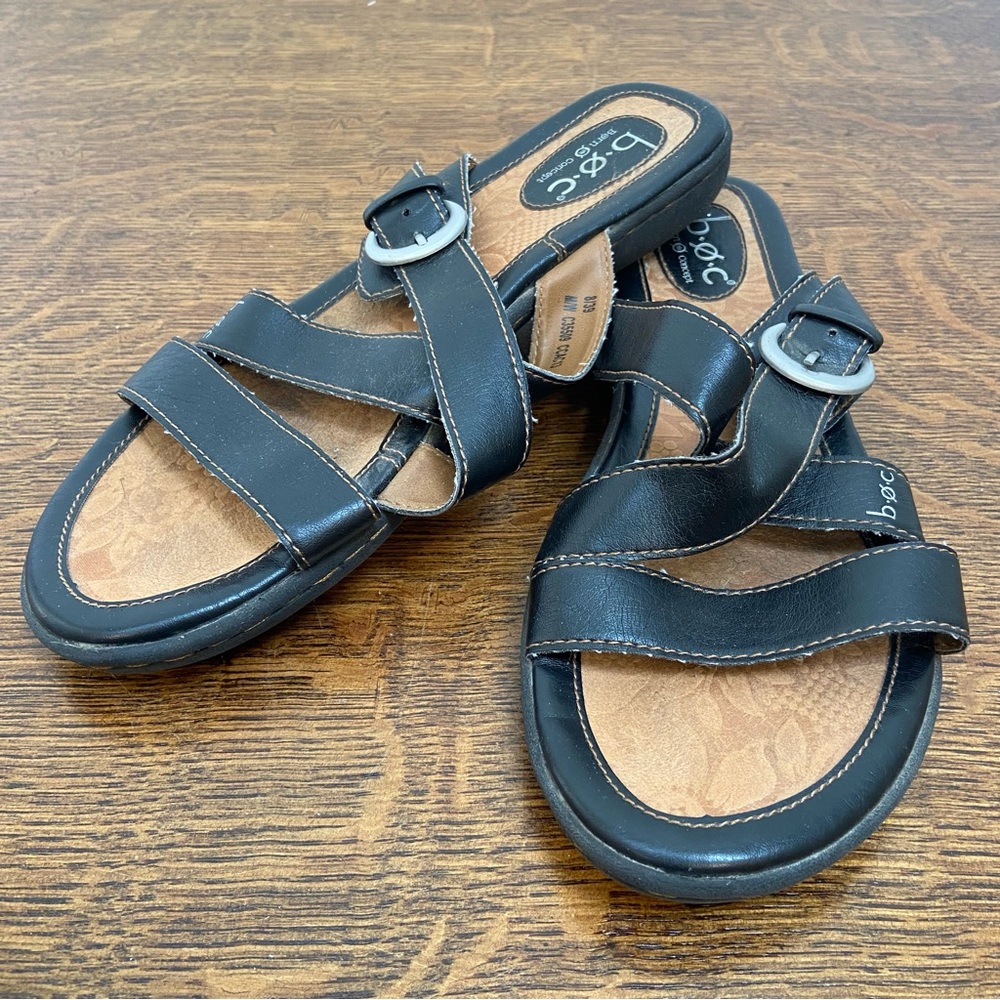 BOC BORN CONCEPT TACORY BLACK STRAPPY BUCKLE SLIDE ON SANDALS